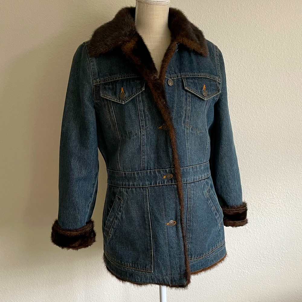 Faux fur lined denim coat